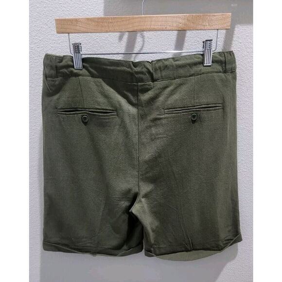 ESNTLS Mens Chino Drawstring Pleated Cuffed Casual Preppy Shorts Stretch Green M - Picture 3 of 10